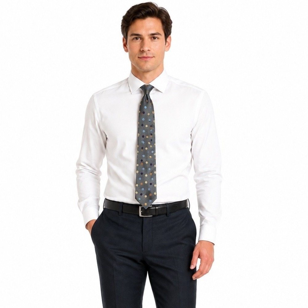 Xmi Platinum Men's Multicolored Polka Dot Jacquard Woven Classic All Silk Tie OS